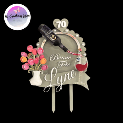 Cake Topper sur le thème Vin et Fleurs Personnalisé