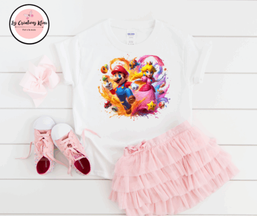 T-Shirt Enfant – Motif Mario Bros & Princess Peach