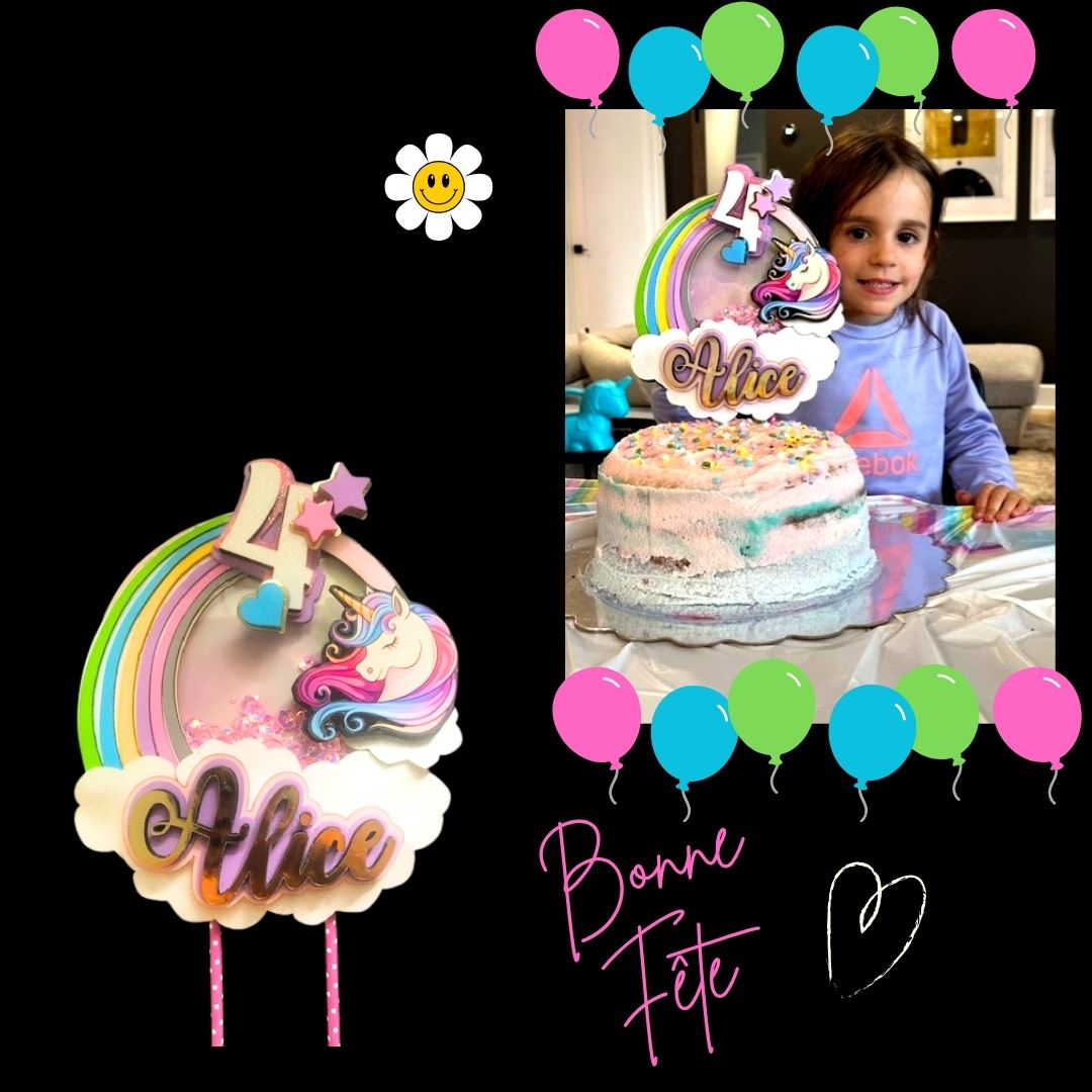 Topper pour gâteau Licorne personnalisé ! – Image 2
