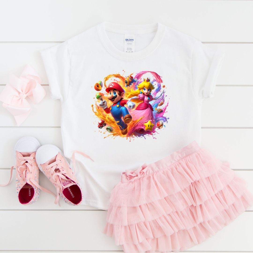 T-Shirt Enfant – Motif Mario Bros & Princess Peach