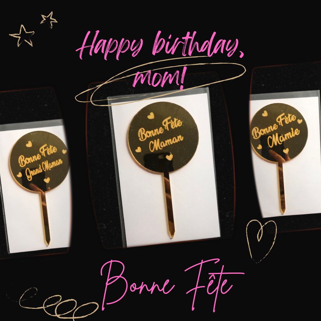 Topper gâteau miroir gravé Bonne fêteMaman – Image 2