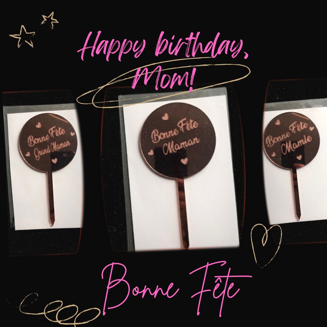 Topper gâteau miroir gravé Bonne fêteMaman