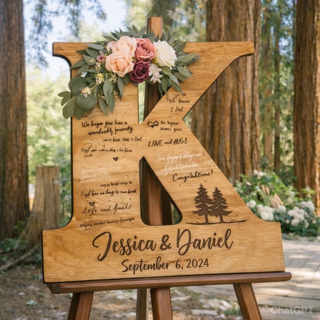 Livre d’or de mariage alternatif – Lettre en bois