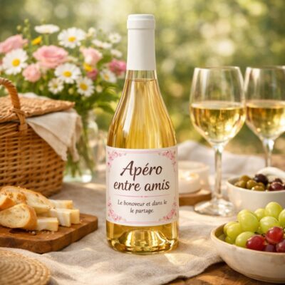 Apéro entre amis – Stickers à vin personnalisés