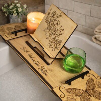 Plateau de Bain avec Porte-Livre – Détente et Gravure Personnalisée