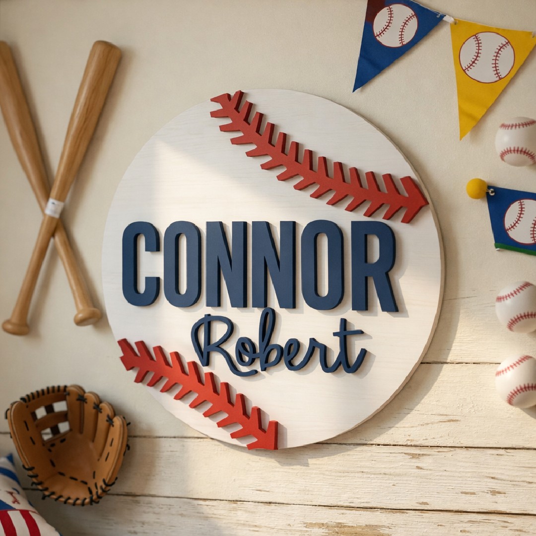 Couronne en Bois Personnalisée – Thème Baseball