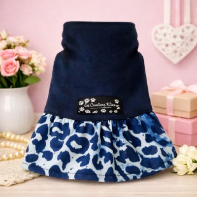 Robe pour Chien – Bleu Marin avec Imprimé Animal