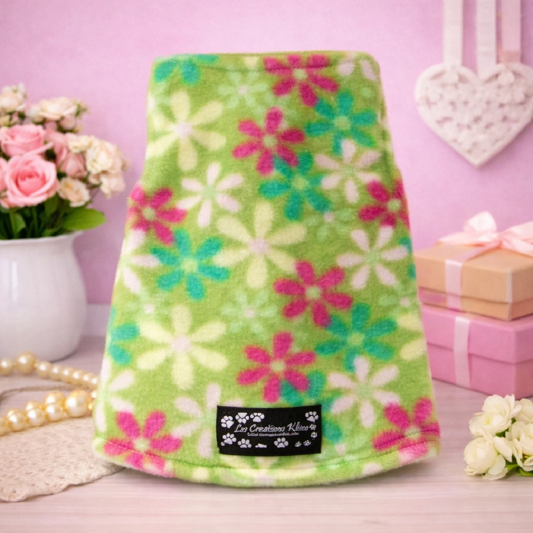 Chandail pour Chien – Vert Lime à Fleurs Sans Manches