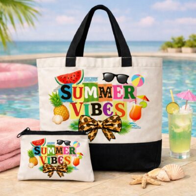 Ensemble Tote bag Plage & vacances personnalisé