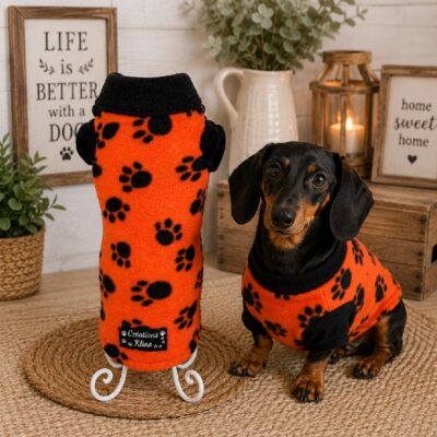 Chandail pour Chat ou Teckel – Molleton Orange avec Manches