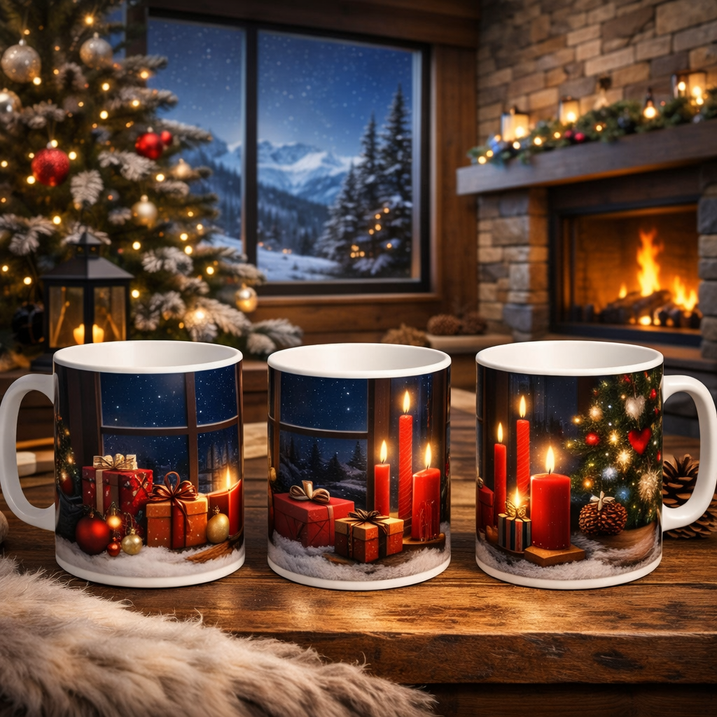 Tasses à Café Noël (Mug) en céramique avec joli chandelles rouge
